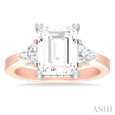 1/2 ctw Emerald Shape Trillion and Round Cut Diamond Semi Mount Engagement Ring in 14K Rose and White Gold